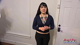 Busty coed Victoria sucks cock then gets doggystyle banged