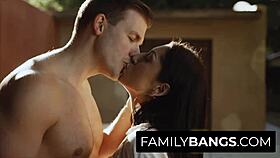 Hey, watch this brunette crush her fit stud wildly bareback riding!