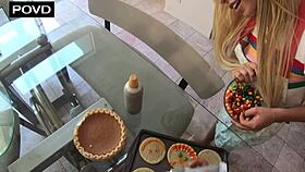 Petite Blonde Kenzie Reeves Stuffed with Thanksgiving Creampie