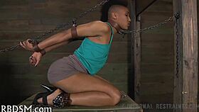 bound slut in metal cage helmet takes rough pussy pounding