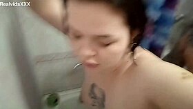 Amateur couple fucks hard in bathroom after steamy shower