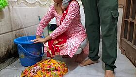 bhabhi gets pounded hard while washing clothes in risky bathroom outdoor spot