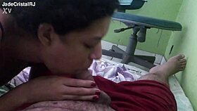 Friend Delivers Intense Blowjob While Husband Works