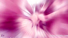 Evelina Darling gaped DAP by 8 cocks, swallows!