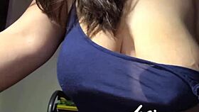 Naughty college babe flaunts huge lactating tits solo on cam tease