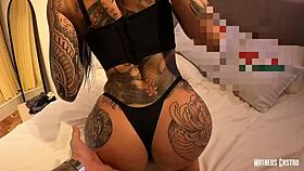 peituda safada tattoos up then fucks muscular studio owner hard