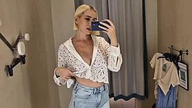 Spying on see-through try-on haul in public mall fetish shop