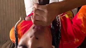 She eagerly deepthroats that massive black cock with intense suction