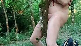 french slave bound in forest auto session dildo humiliations cumshot