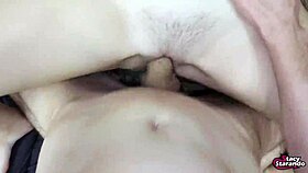 he spoons hot cum into his pretty young lover's mouth after homemade creampie doggystyle pounding she swallows every drop teasingly