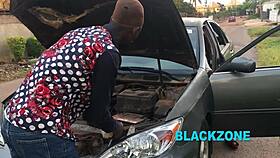 a stranger fixes her broken car then enjoys her big natural tits and curvy ebony body up close