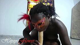 Watch that massive ebony ass bounce wildly on huge dildo.
