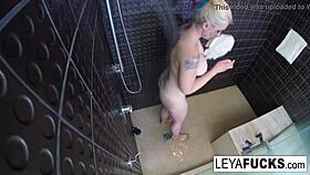 After dirty fuck leya falcon seductively rinses big tits in shower