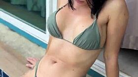 Hey stranger check this juicy milf teasing her big tits by the pool before hard pussy pounding cum facial