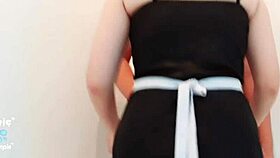 maid cosplay bent over pussy spread wide for juicy creampie