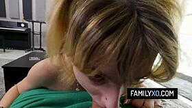 Blonde flashes tits before stepdad pounding