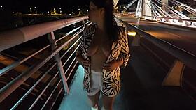Milf Bra-less Panties-off Teasing On Bridge?
