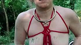 french slave bound in forest auto session dildo humiliations cumshot