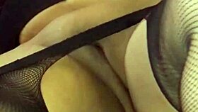 beruka's horny shaved pussy drips through open fishnets