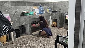 Stuck Brunette Kitchen Ass Pounding Raw!