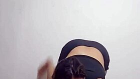 flashing my tits while fingering at the table corner