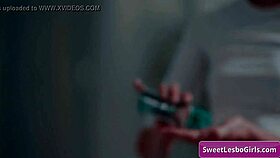 Two sexy blondes, Lena Paul and Sinn Sage, massage boobs then dive into pussy licking