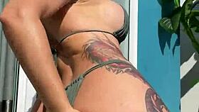 Hey stranger check this juicy milf teasing her big tits by the pool before hard pussy pounding cum facial