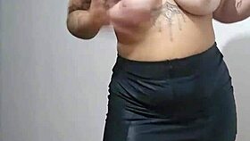 flashing my tits while fingering at the table corner