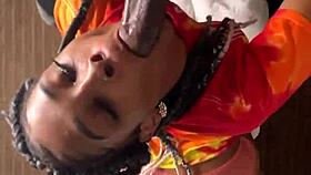 She eagerly deepthroats that massive black cock with intense suction