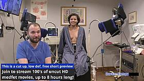 Dr Tampa spreads my neighbor Rebel Wyatt's shaved pussy wide in gyno exam!