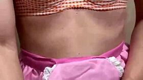 Japanese Maid Teases Anal Plug and Nipples Bashfully