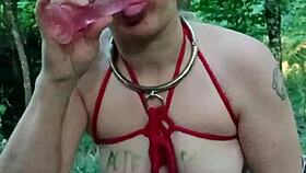 french slave bound in forest auto session dildo humiliations cumshot