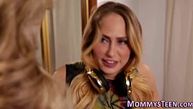 blonde babe casually licks milf's wet pussy close up