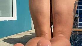 Hey stranger check this juicy milf teasing her big tits by the pool before hard pussy pounding cum facial