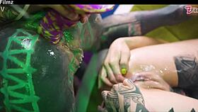 ever wondered how three tattooed lesbians swap cum from gaping asses in punk goth frenzy?