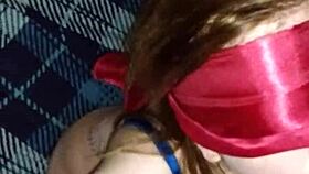 Girlfriend blindfolded, doesn't know she's sucking old cock on film!