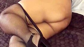 beruka's horny shaved pussy drips through open fishnets