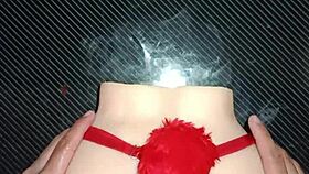 i fuck candy's tight ass while she wears sexy red thong pompon