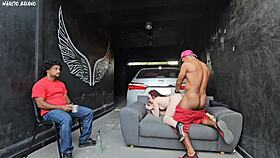 my buddy's girl dances close feels my hard cock and fucks me in front of him in garage