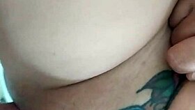 he thrusts cock deep into tattooed butterfly pussy