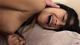 Small Asian Thai Whore Gags on Massive Facial Cumshot from Big Dick Tourist