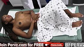 Nurse eats out ebony patient while she deepthroats doc in hospital threesome