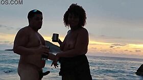 Hotwife moans loud getting fucked by muscular stud's monster cock creampie on beach ripping clothes off.