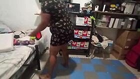 Chubby latina bbw performs deep bedroom cleaning service with curves