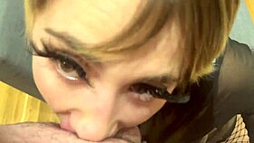 blondes face drowned in spit before gulping thick cum