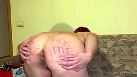 Subtle tape gag teasing submissive redhead milf slave on sex tape