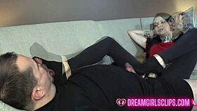 Sammy tries her first footjob on desk in socks teasing that cock 😍