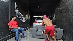 my buddy's girl dances close feels my hard cock and fucks me in front of him in garage