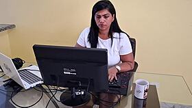 nicoly mattos couldn't hold back after sucking her boss's cock in the office she bent over the reception sofa for anal creampie