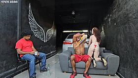 my buddy's girl dances close feels my hard cock and fucks me in front of him in garage